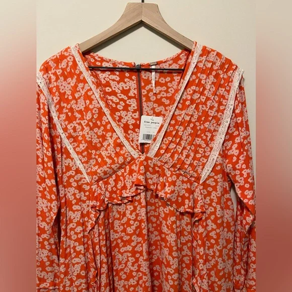 Free People Paprika Combo Floral Bohemian Lace Flowy Dress - Picture 3 of 10